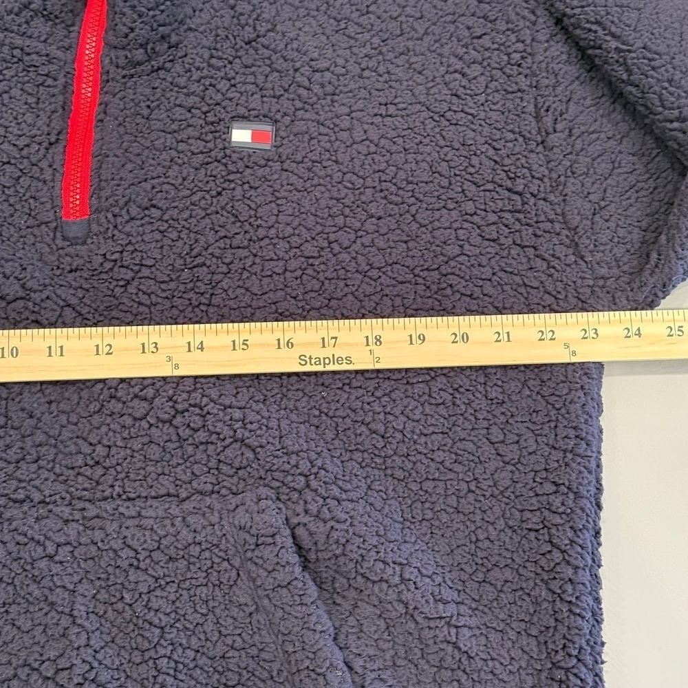 Tommy Hilfiger Sport Sherpa Fleece Quarter Zip Pullover Navy Red Trim L/G - Picture 3 of 7
